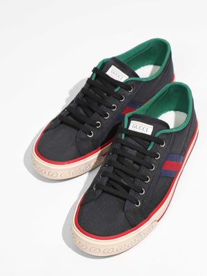 Gucci Black Web Canvas Men's Tennis Sneakers Size 38.5-1