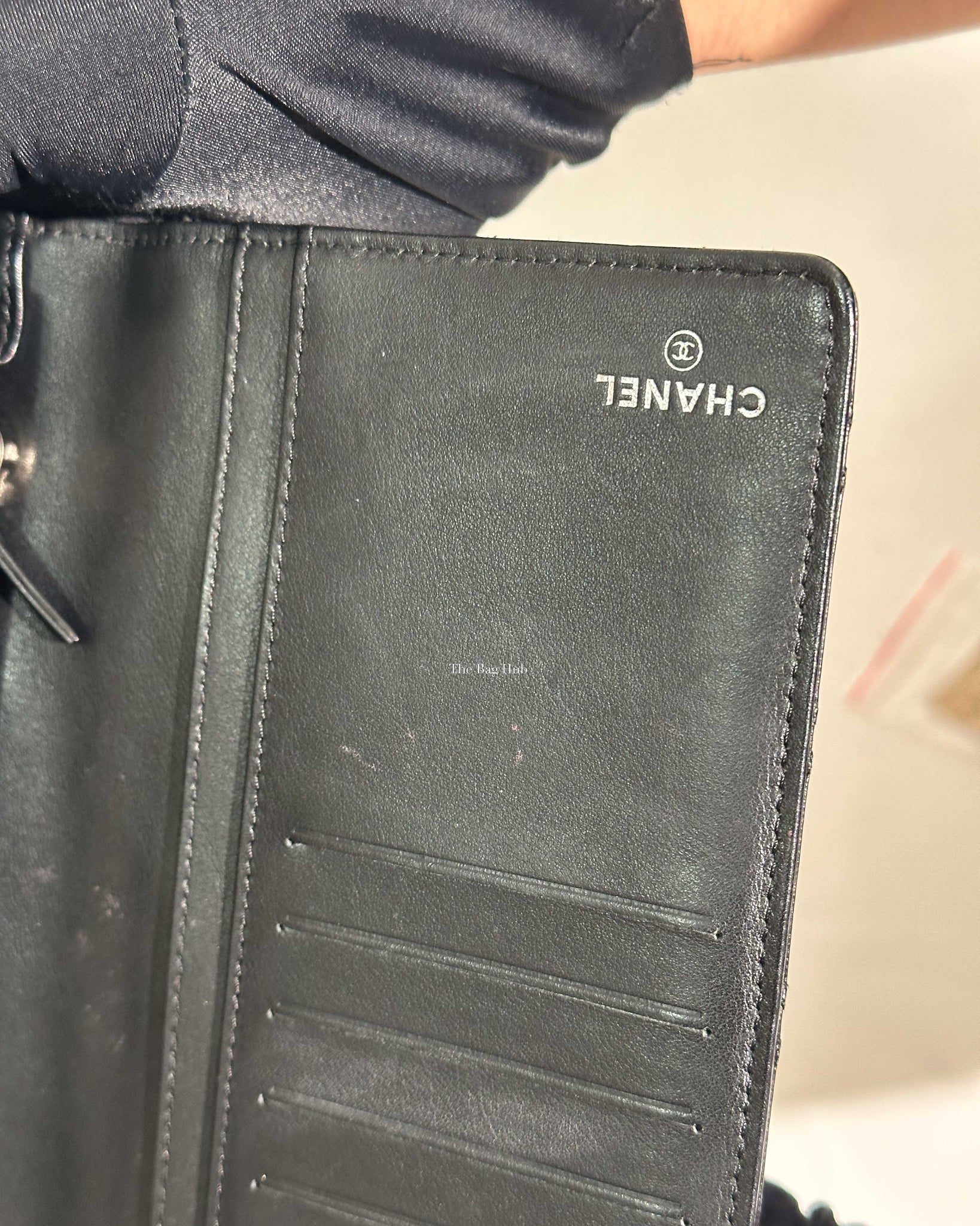 Chanel Black Surpique Leather Long Wallet-13