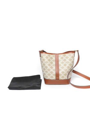 Celine White Canvas Triomphe Small Bucket Bag-12