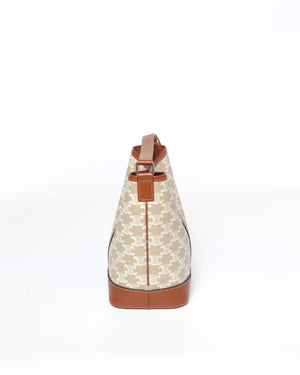 Celine White Canvas Triomphe Small Bucket Bag-5