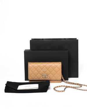 Chanel Beige Shiny Grained Calfskin Strass CC WOC-13