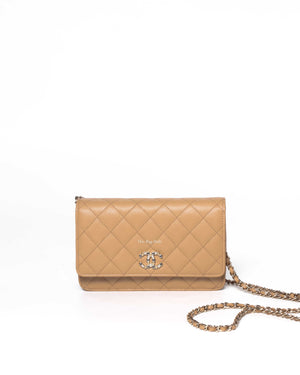 Chanel Beige Shiny Grained Calfskin Strass CC WOC-2
