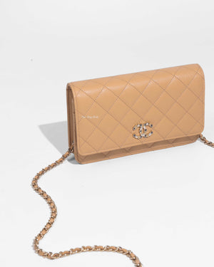 Chanel Beige Shiny Grained Calfskin Strass CC WOC-1