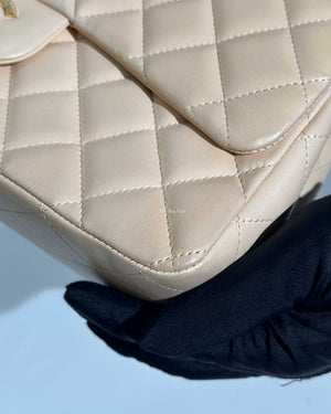 Chanel Beige Clair Lambskin Classic Jumbo Single Flap GHW-17
