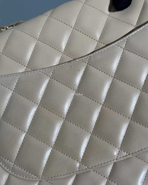 Chanel Beige Clair Lambskin Classic Jumbo Single Flap GHW-19