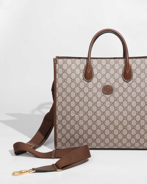 Gucci Beige/Ebony GG Supeme Canvas Medium Interlocking G Tote Bag-1