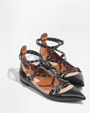 Valentino Garavani Black/Beige Leather Love Latch Caged Flats Size 37.5-1
