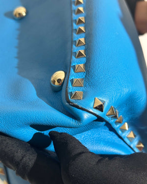 Valentino Garavani Blue Leather Rockstud Trapeze Medium Tote Bag-24
