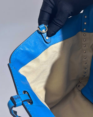 Valentino Garavani Blue Leather Rockstud Trapeze Medium Tote Bag-26