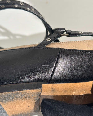 Valentino Garavani Black/Beige Leather Love Latch Caged Flats Size 37.5-10