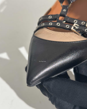 Valentino Garavani Black/Beige Leather Love Latch Caged Flats Size 37.5-11