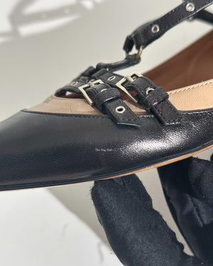 Valentino Garavani Black/Beige Leather Love Latch Caged Flats Size 37.5-12