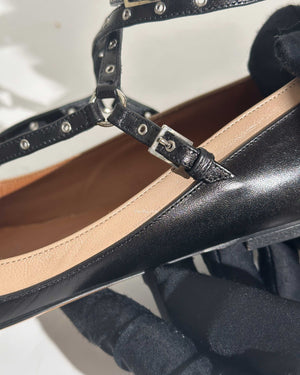 Valentino Garavani Black/Beige Leather Love Latch Caged Flats Size 37.5-15