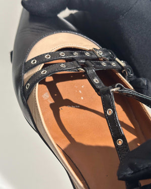 Valentino Garavani Black/Beige Leather Love Latch Caged Flats Size 37.5-22