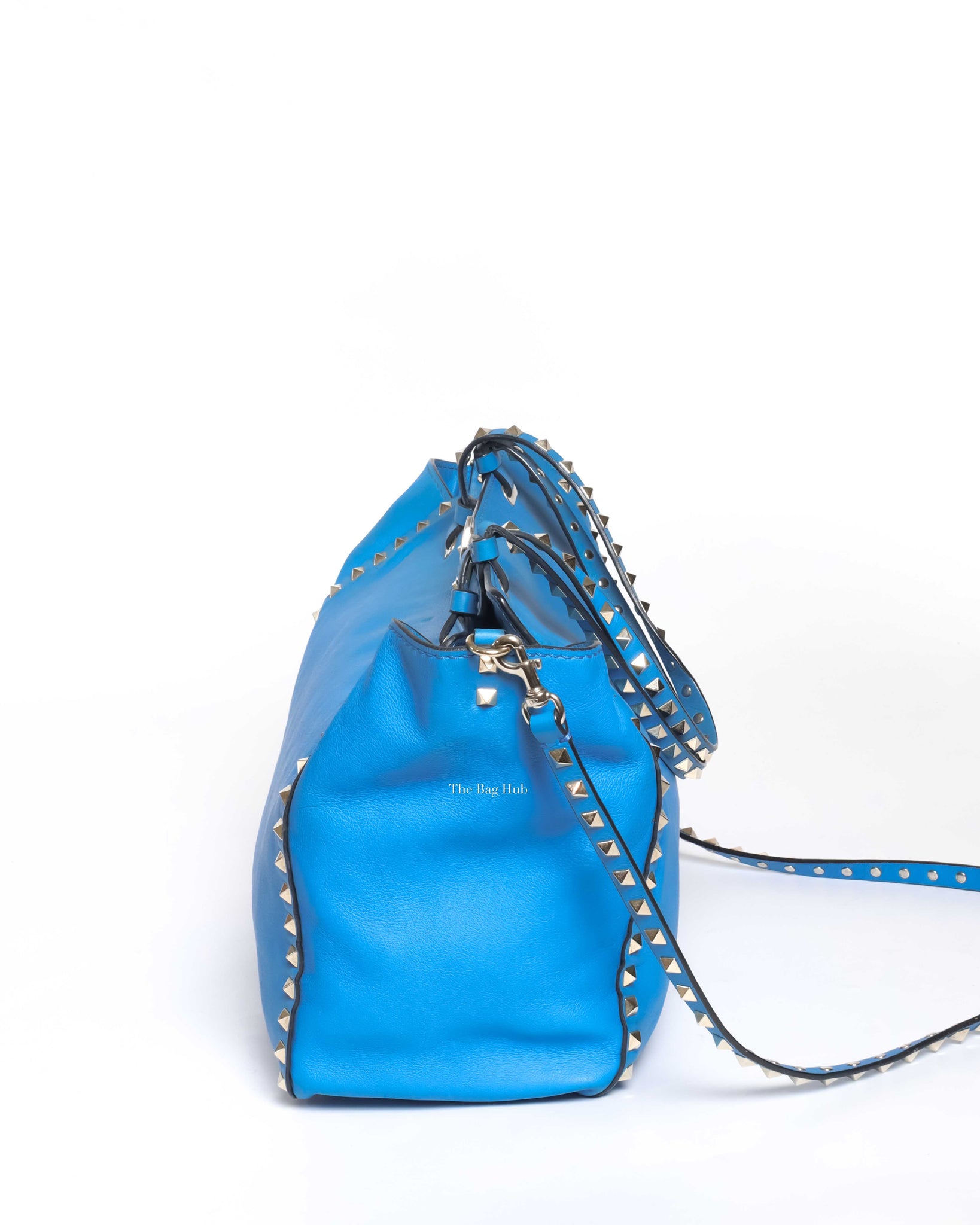 Valentino Garavani Blue Leather Rockstud Trapeze Medium Tote Bag-4