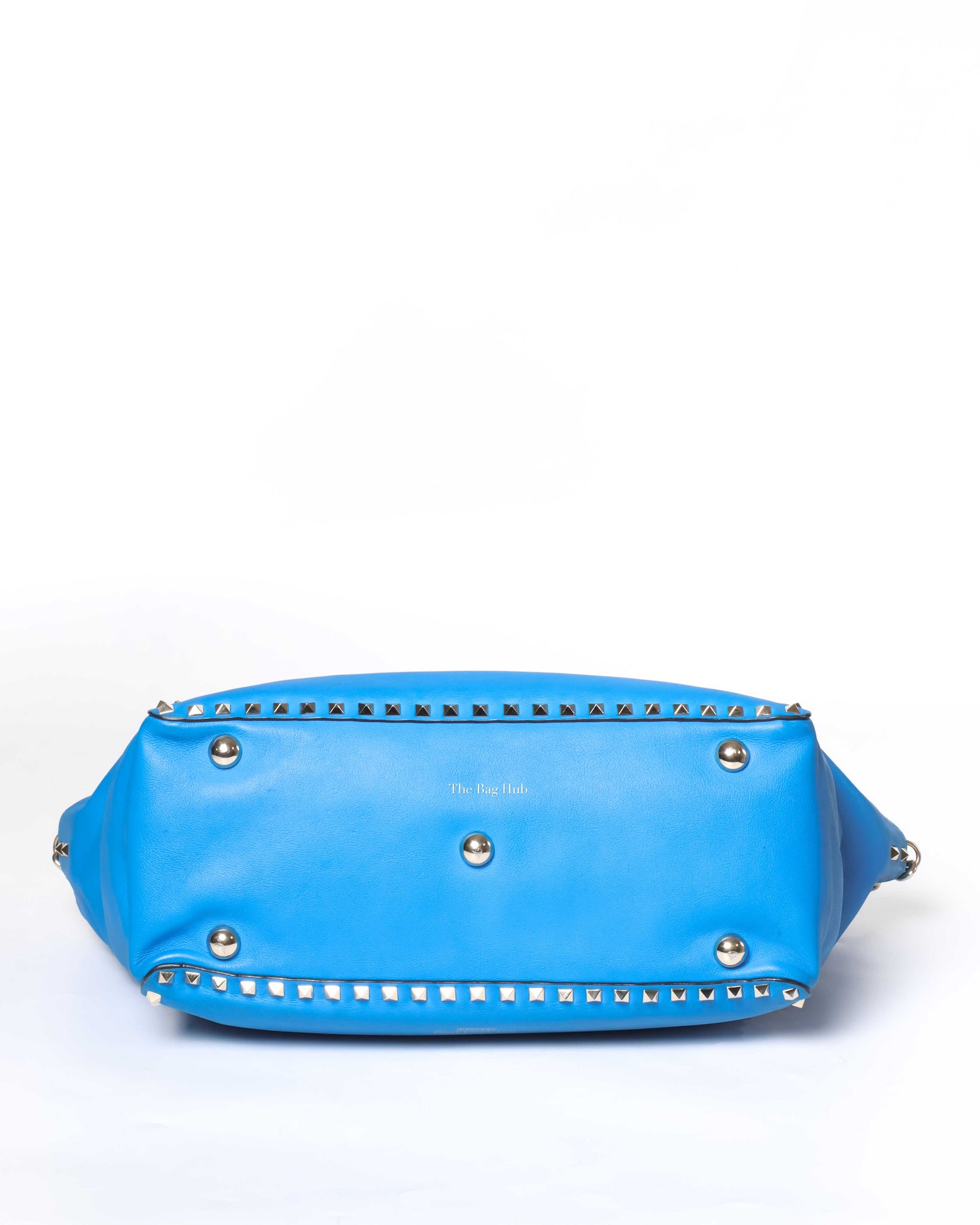 Valentino Garavani Blue Leather Rockstud Trapeze Medium Tote Bag-6