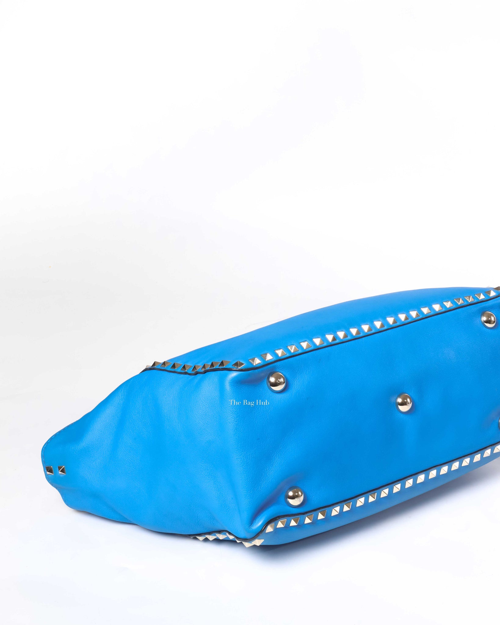 Valentino Garavani Blue Leather Rockstud Trapeze Medium Tote Bag-7