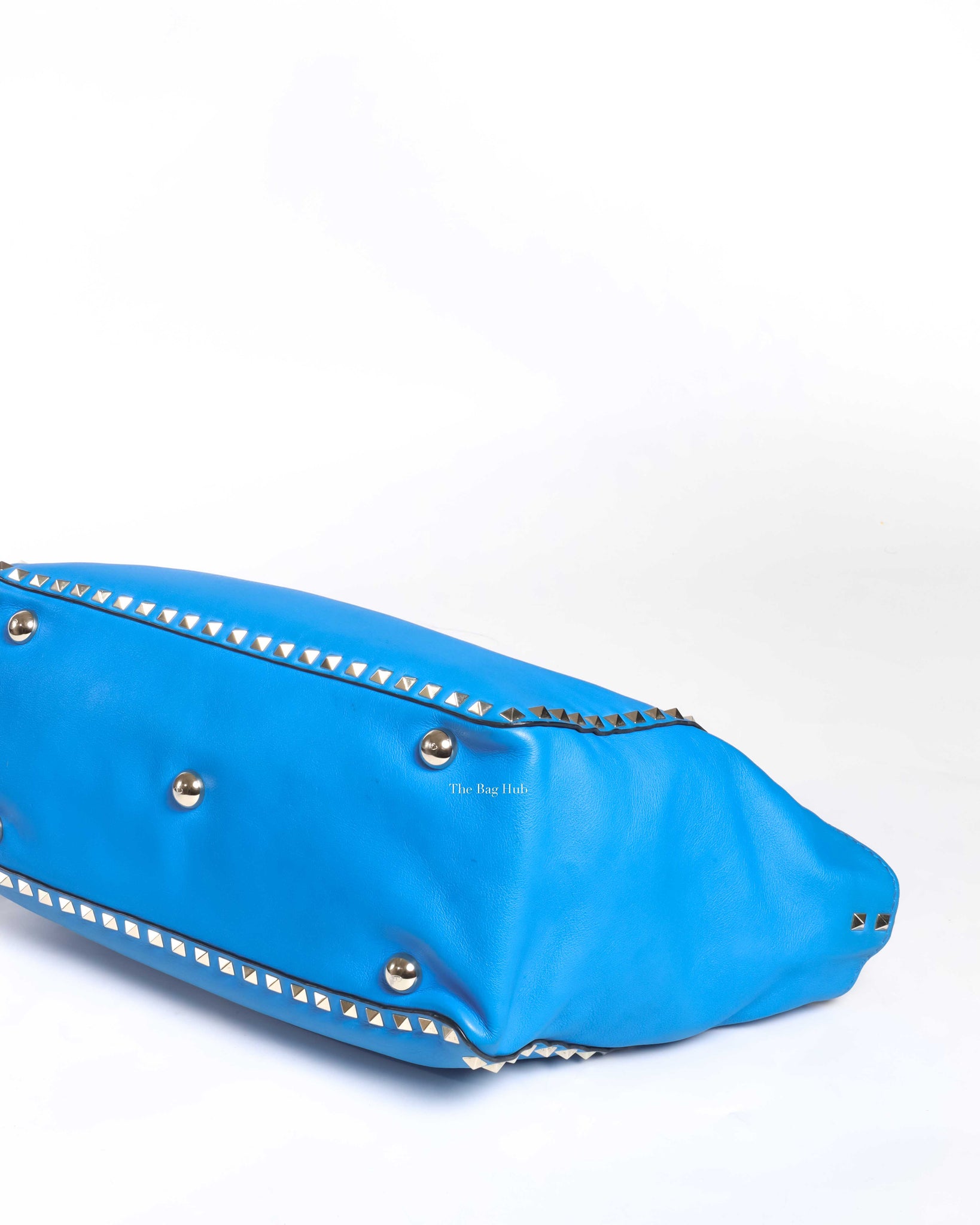 Valentino Garavani Blue Leather Rockstud Trapeze Medium Tote Bag-8