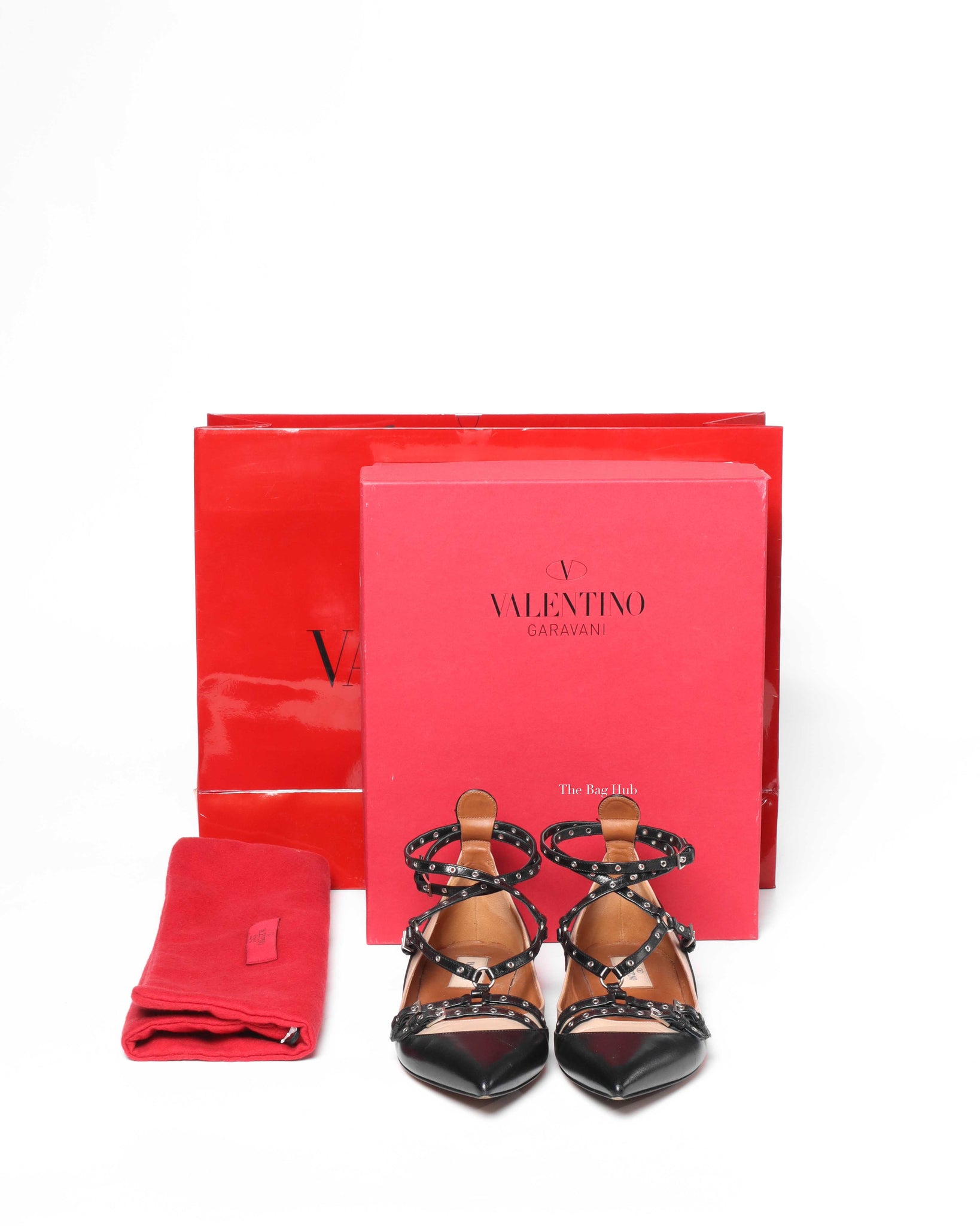 Valentino Garavani Black/Beige Leather Love Latch Caged Flats Size 37.5-9