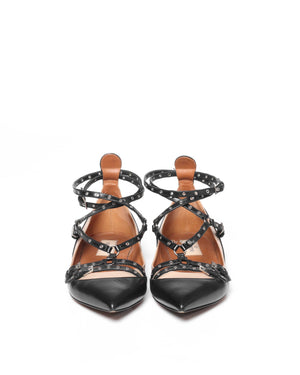 Valentino Garavani Black/Beige Leather Love Latch Caged Flats Size 37.5-3