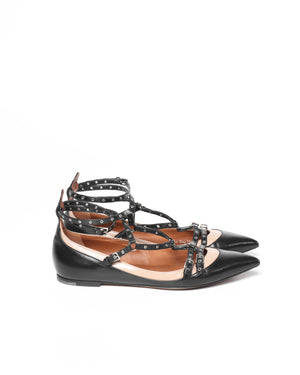 Valentino Garavani Black/Beige Leather Love Latch Caged Flats Size 37.5-5