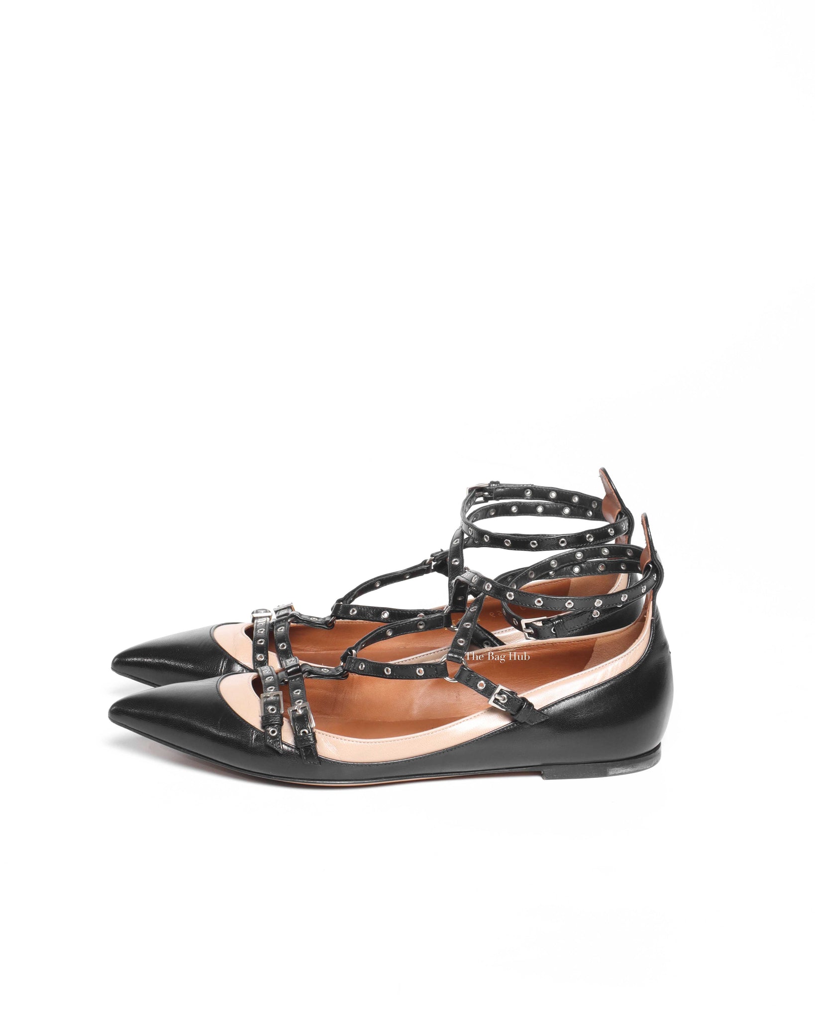 Valentino Garavani Black/Beige Leather Love Latch Caged Flats Size 37.5-6