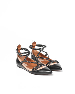 Valentino Garavani Black/Beige Leather Love Latch Caged Flats Size 37.5-2