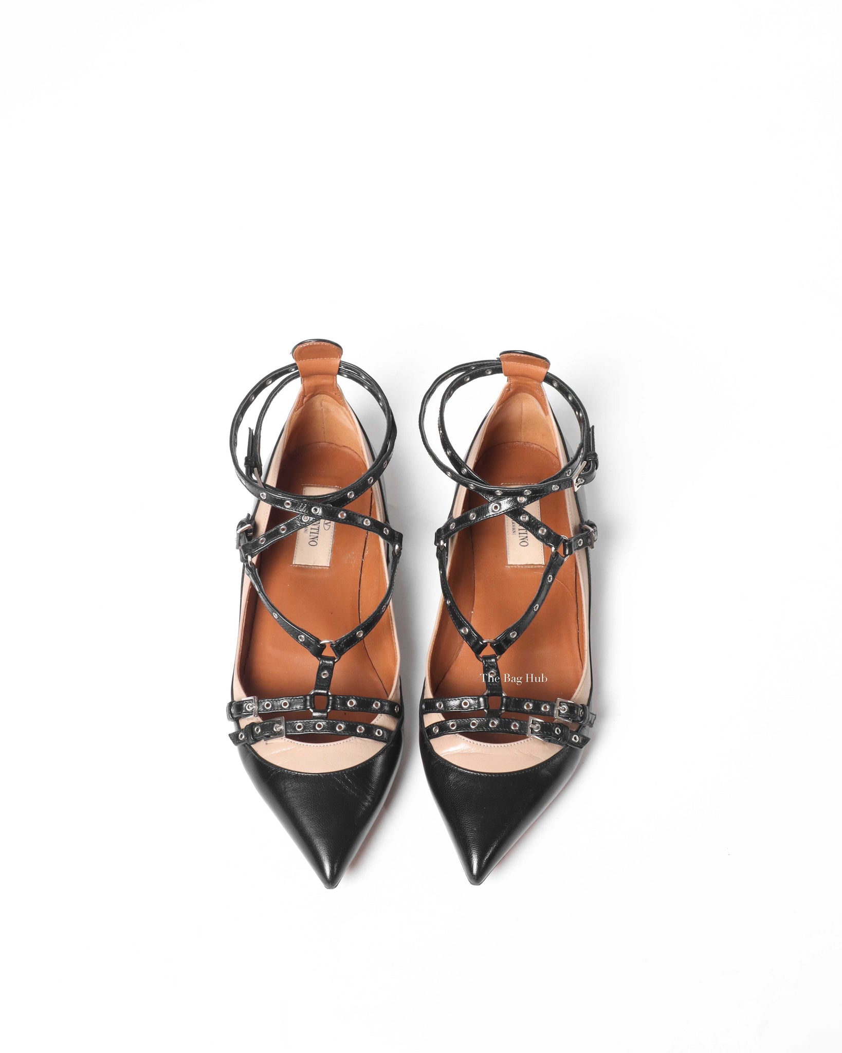 Valentino Garavani Black/Beige Leather Love Latch Caged Flats Size 37.5-4