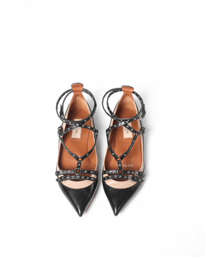 Valentino Garavani Black/Beige Leather Love Latch Caged Flats Size 37.5-4