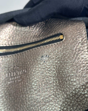 Valentino Garavani Metallic Gold Rockstud Medium Double Handle Shopper Tote Bag