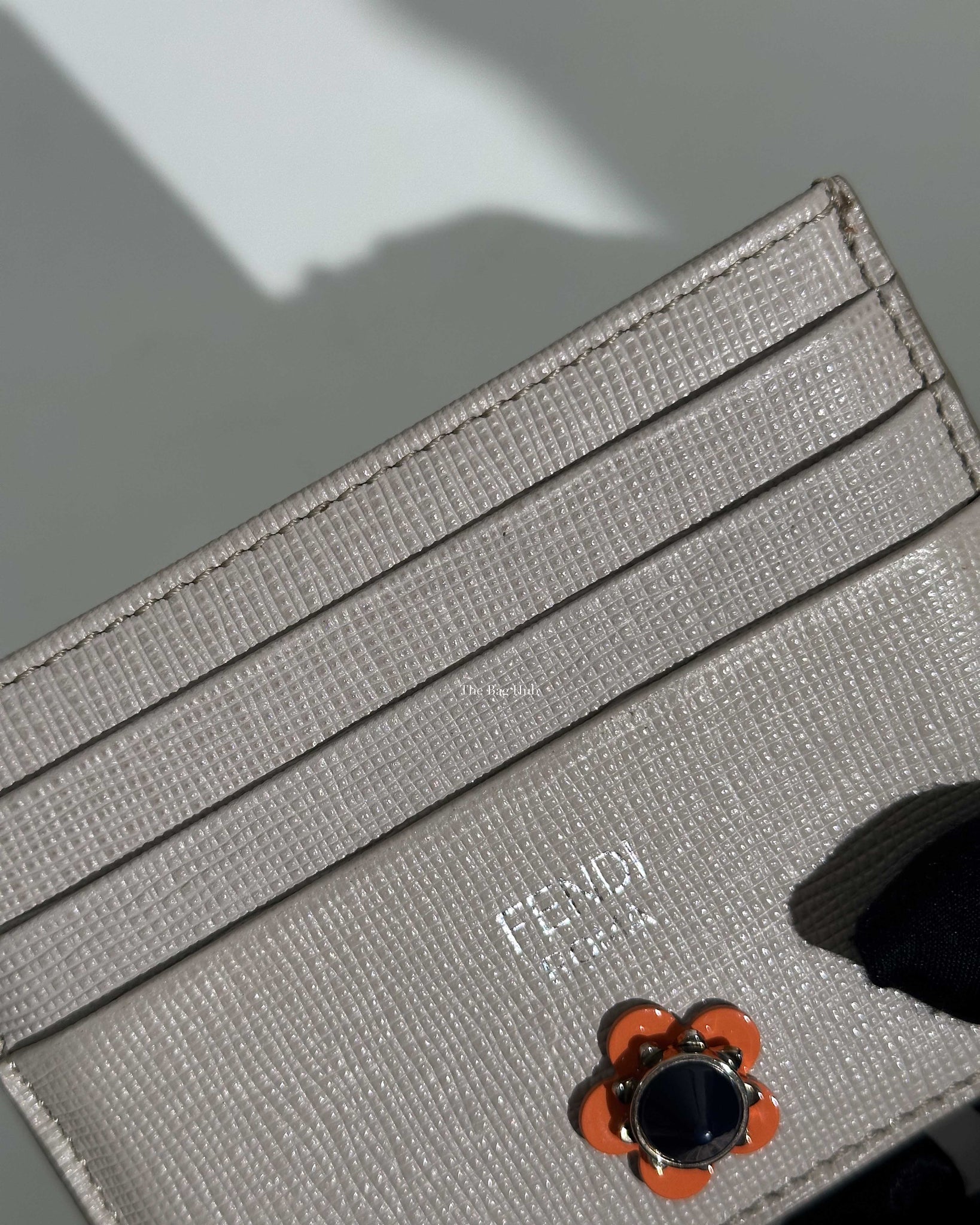 Fendi Light Grey Vitello Elite Flowerland Card Holder