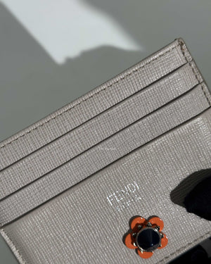 Fendi Light Grey Vitello Elite Flowerland Card Holder