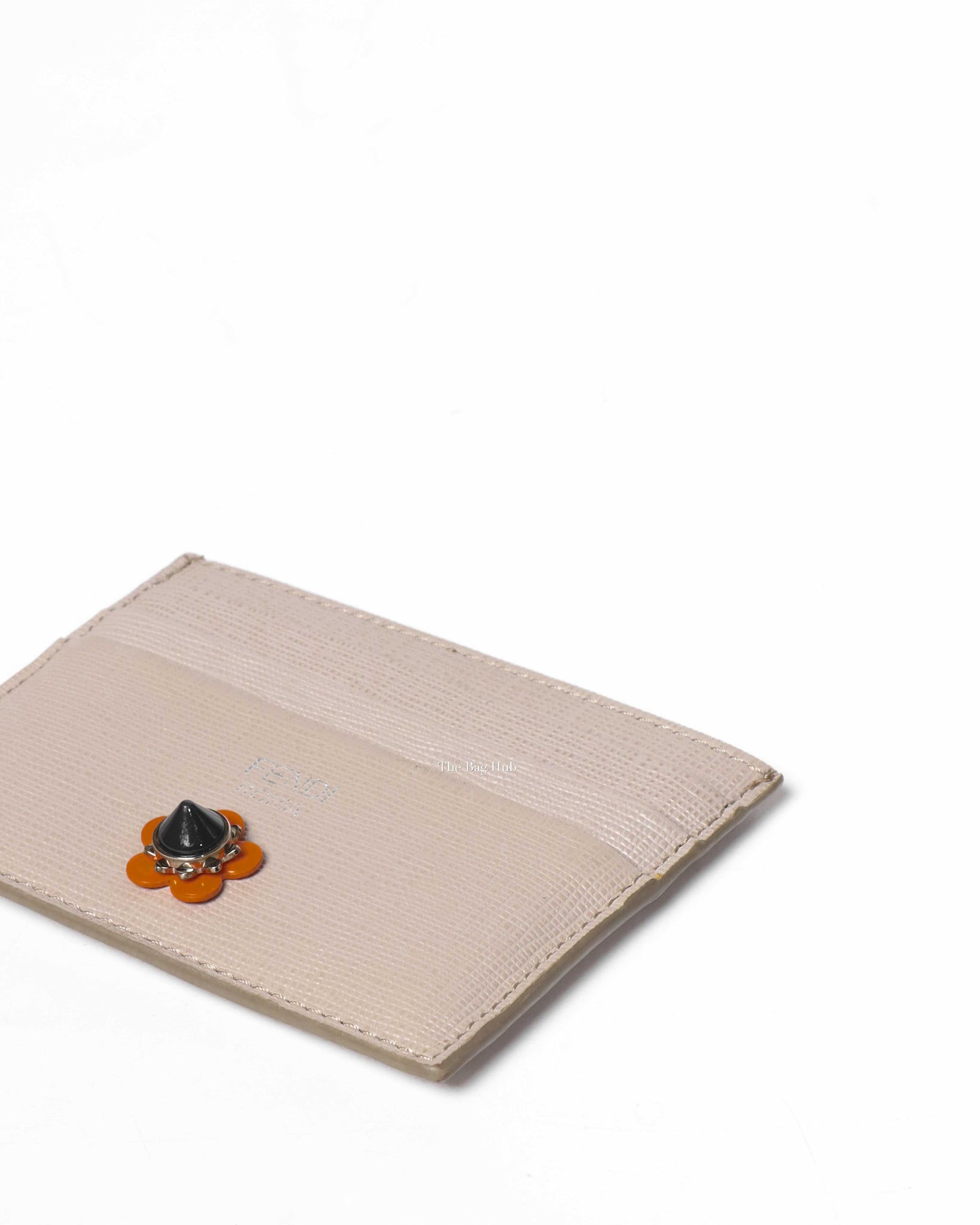 Fendi Light Grey Vitello Elite Flowerland Card Holder