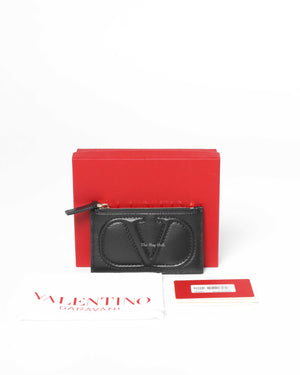 Valentino Black Leather V logo Card Holder