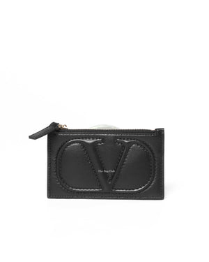 Valentino Black Leather V logo Card Holder