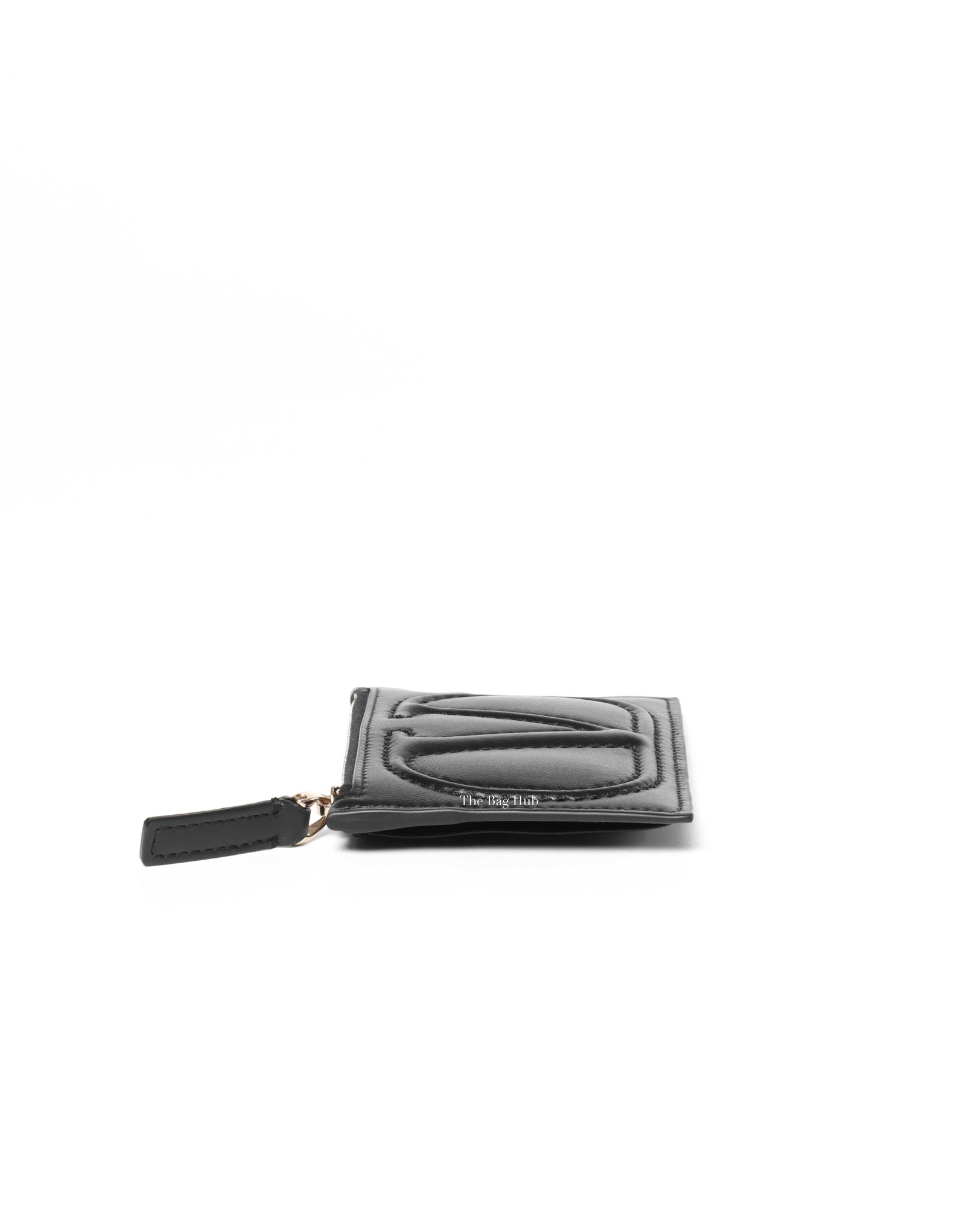 Valentino Black Leather V logo Card Holder