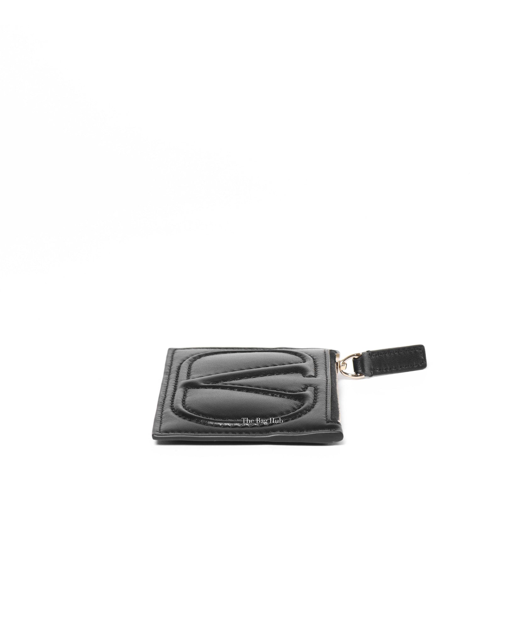 Valentino Black Leather V logo Card Holder