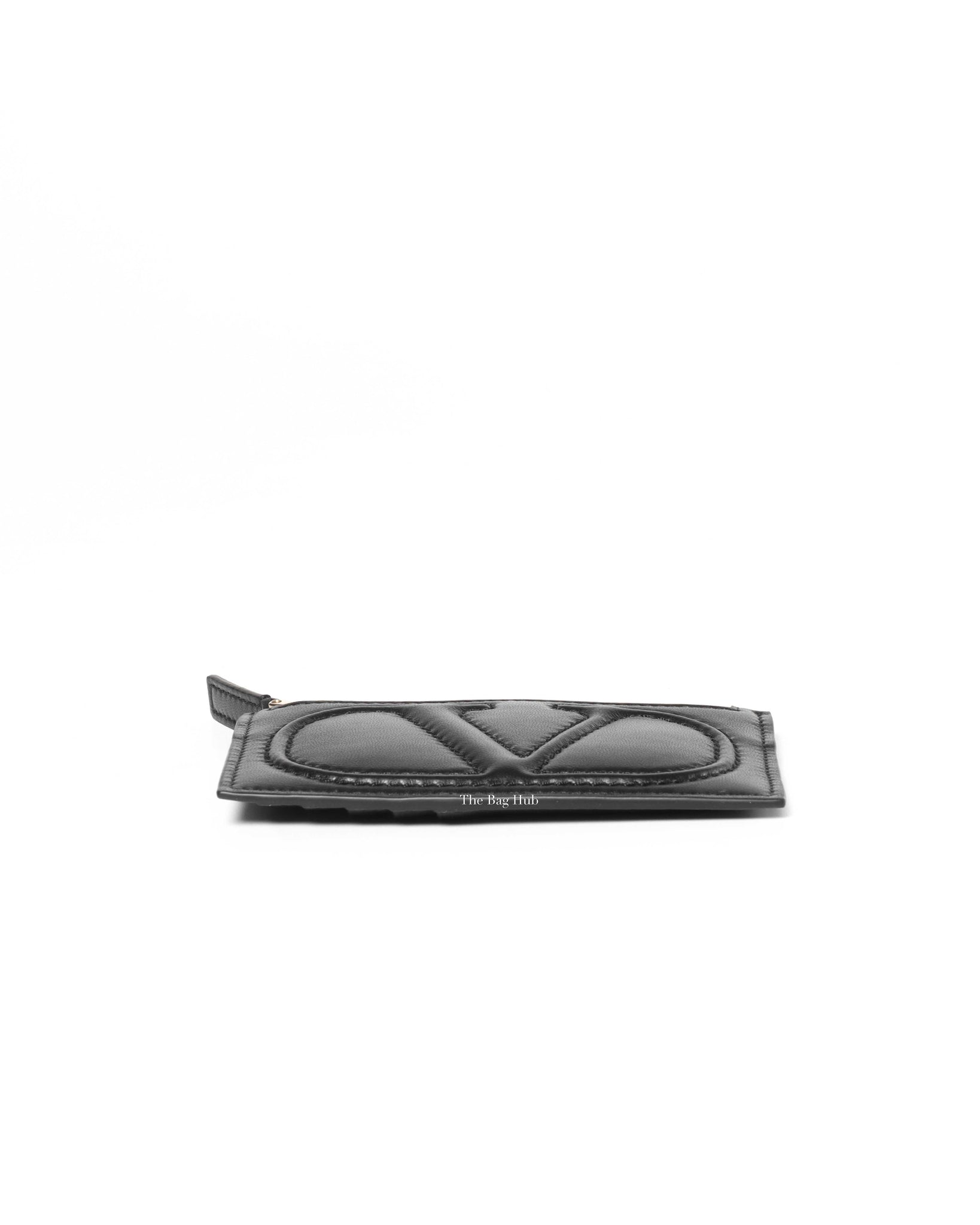 Valentino Black Leather V logo Card Holder