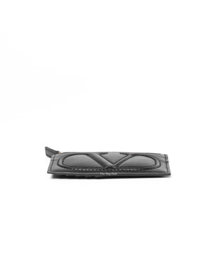 Valentino Black Leather V logo Card Holder
