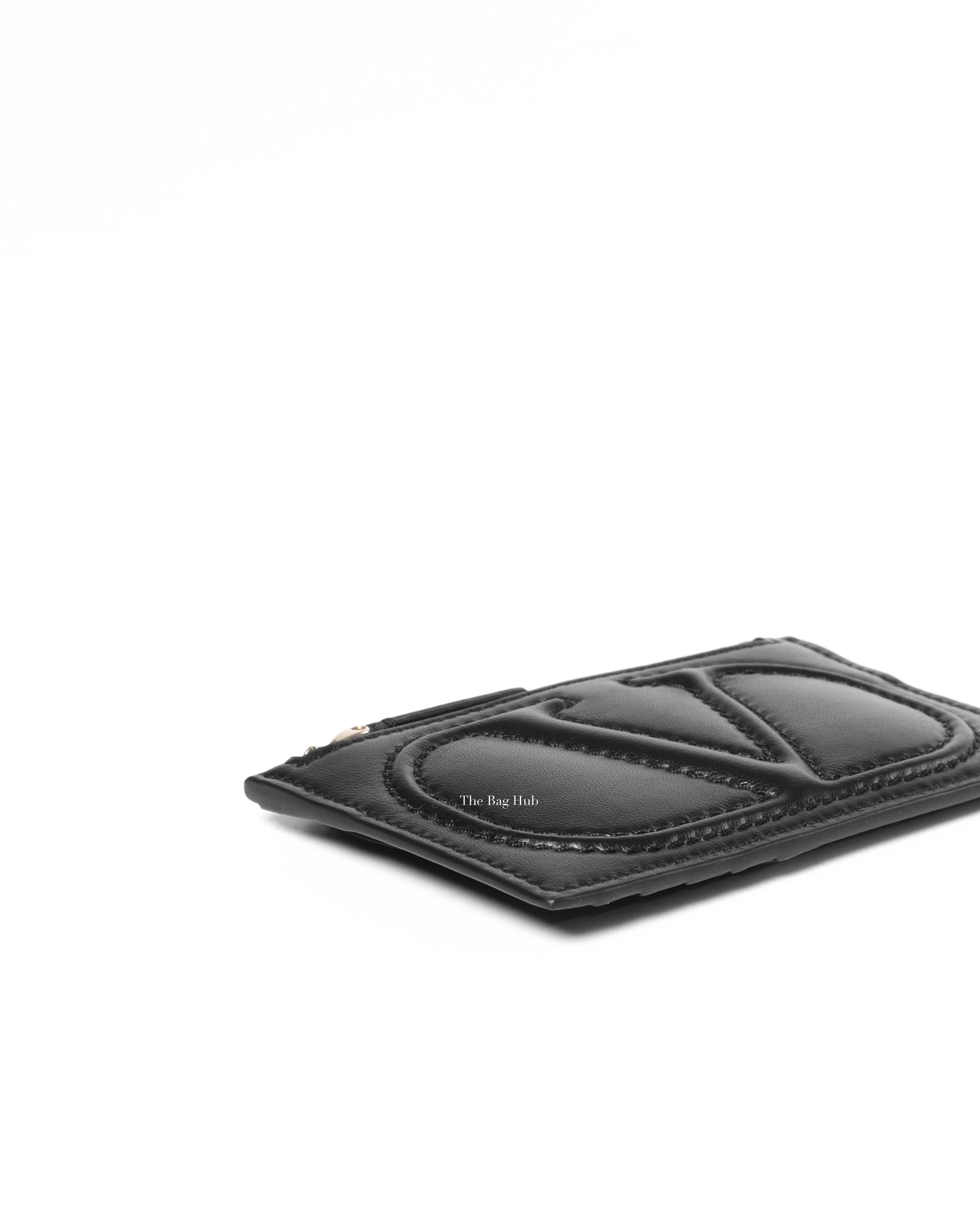 Valentino Black Leather V logo Card Holder