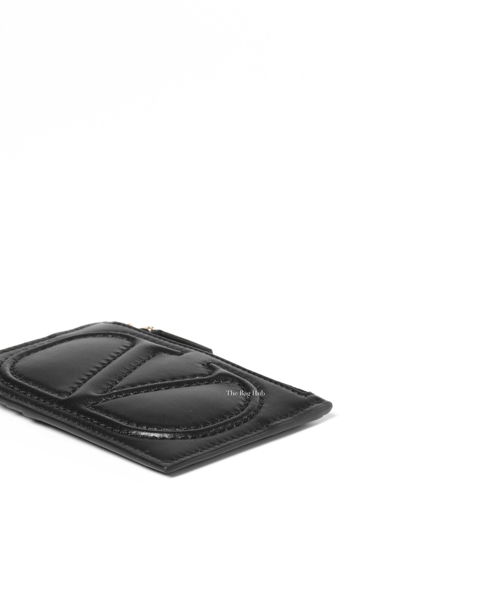 Valentino Black Leather V logo Card Holder