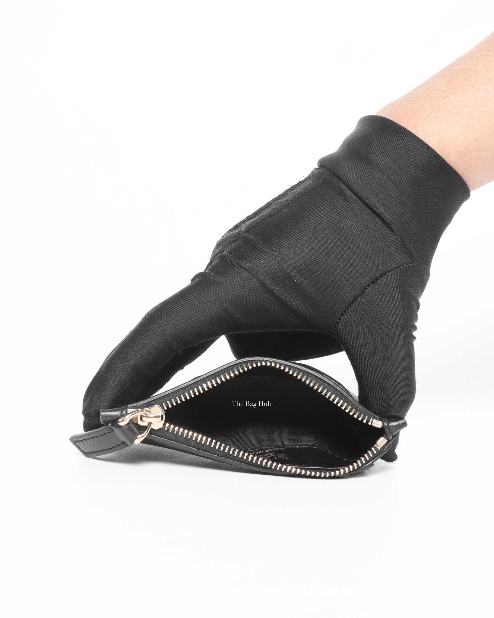 Valentino Black Leather V logo Card Holder