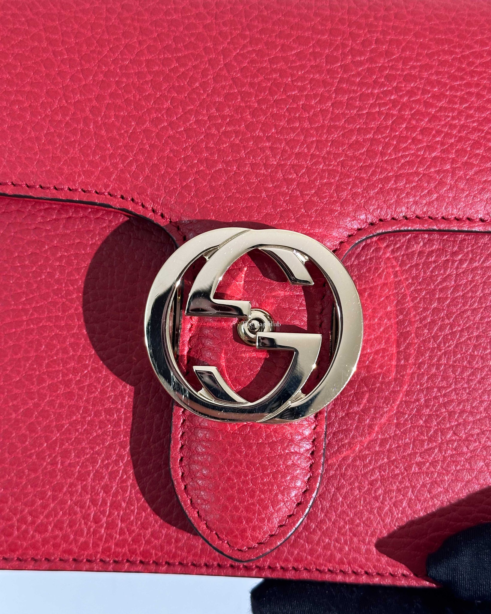 Gucci Red Leather Dollar Interlocking Chain Bag-14