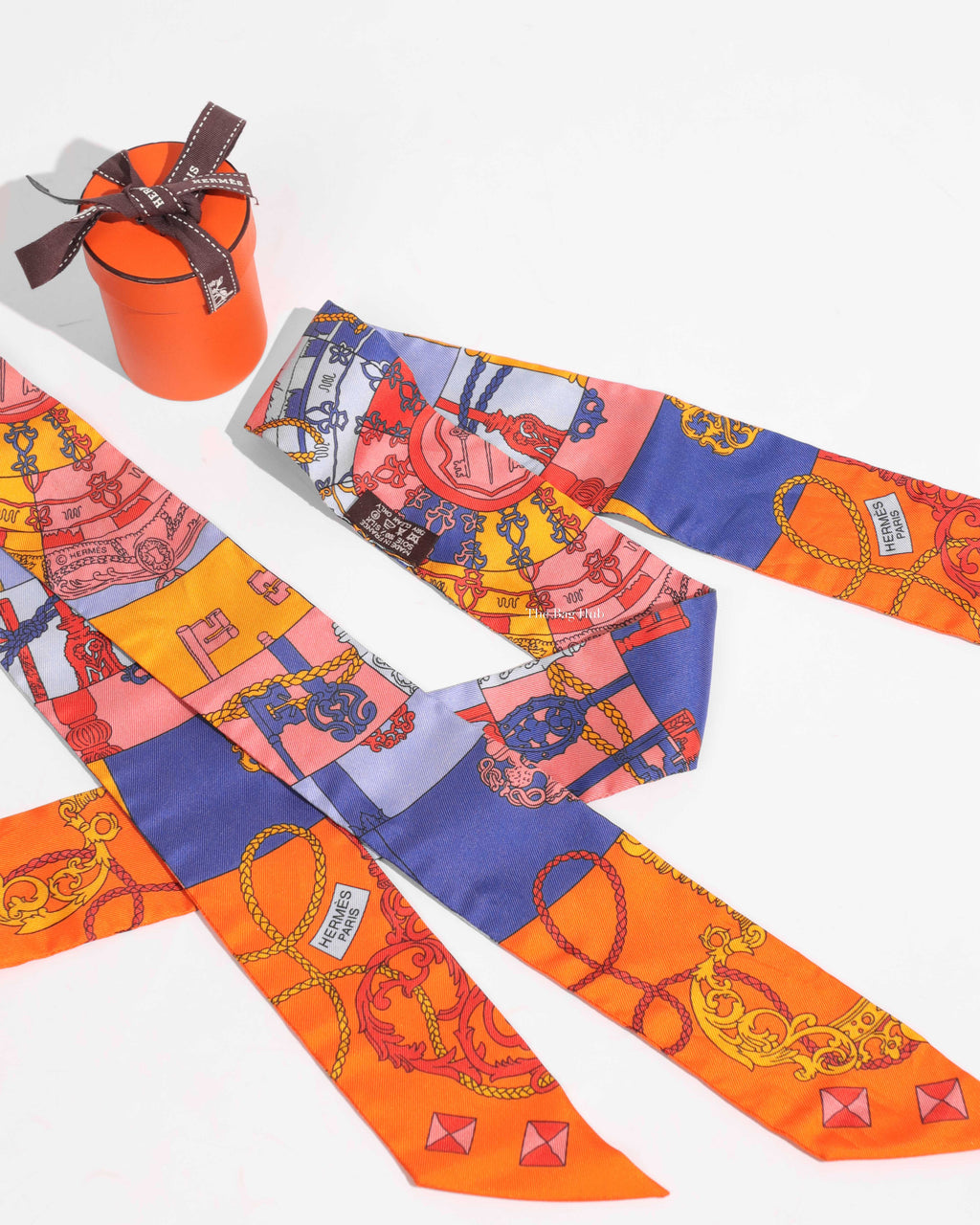 Hermes Orange/Bleu Multicolor Silk Tours De Cles Twilly-1