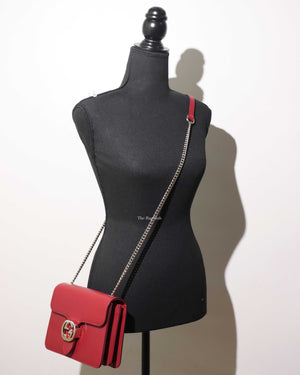 Gucci Red Leather Dollar Interlocking Chain Bag-12