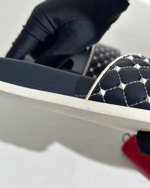 Valentino Navy/White Quilted Rubber Pool slide Size 38.5-10