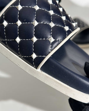 Valentino Navy/White Quilted Rubber Pool slide Size 38.5-16