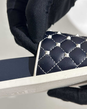 Valentino Navy/White Quilted Rubber Pool slide Size 38.5-17
