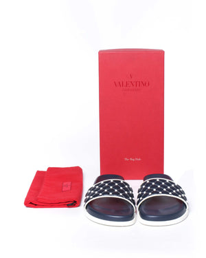 Valentino Navy/White Quilted Rubber Pool slide Size 38.5-9