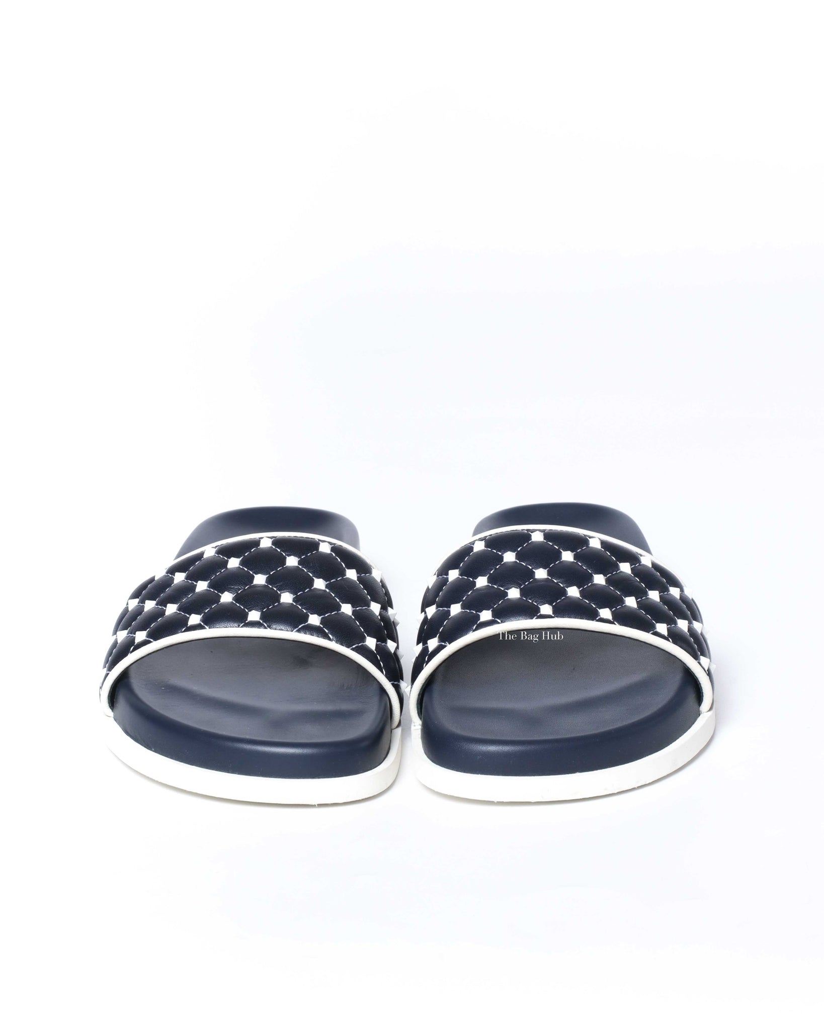 Valentino Navy/White Quilted Rubber Pool slide Size 38.5-3